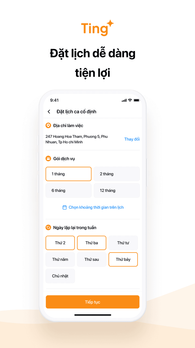 App Ting — đặt lịch giúp việc ca cố định theo tháng