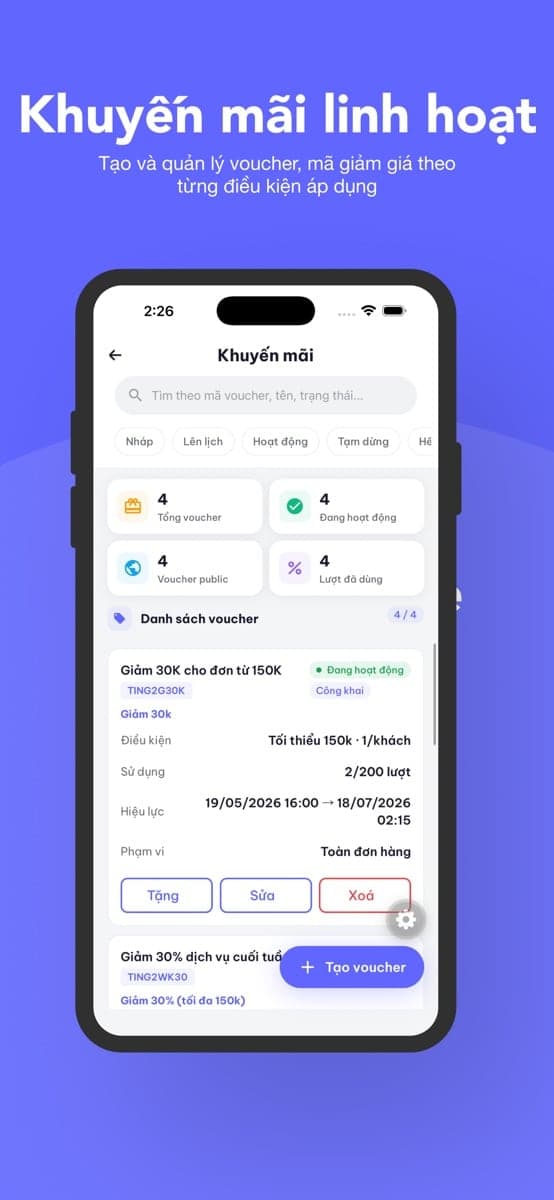 App Ting Beauty — quản lý voucher khuyến mãi