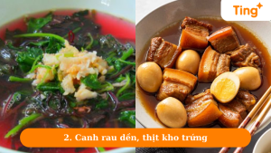 Canh rau dền, thịt kho trứng