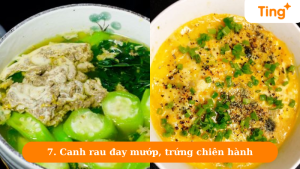 Canh rau đay mướp, trứng chiên hành