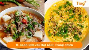 Canh kim chi thịt bằm, trứng chiên