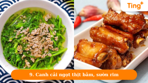 Canh cải ngọt thịt bằm, sườn rim